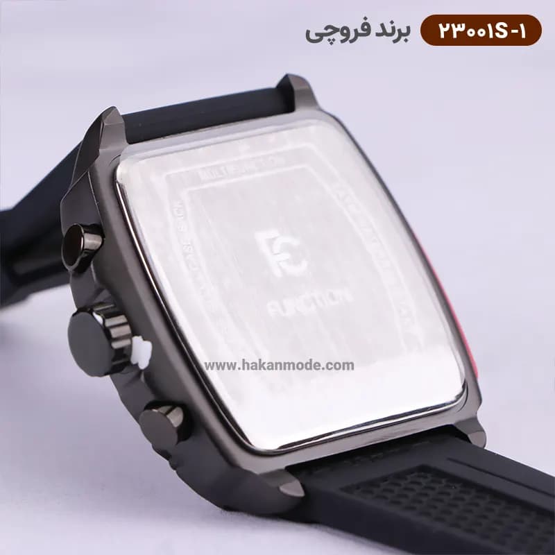 ساعت فروچی مردانه بند رابر مشکی قاب مربع کرنوگراف 23001s/1 — تصویر ۵