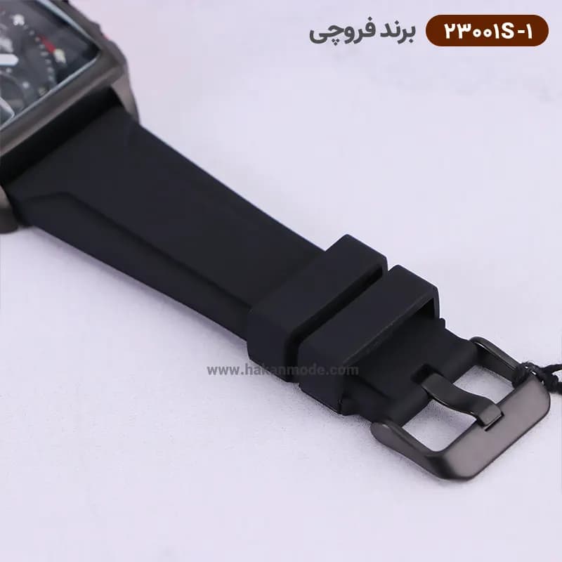 ساعت فروچی مردانه بند رابر مشکی قاب مربع کرنوگراف 23001s/1 — تصویر ۴