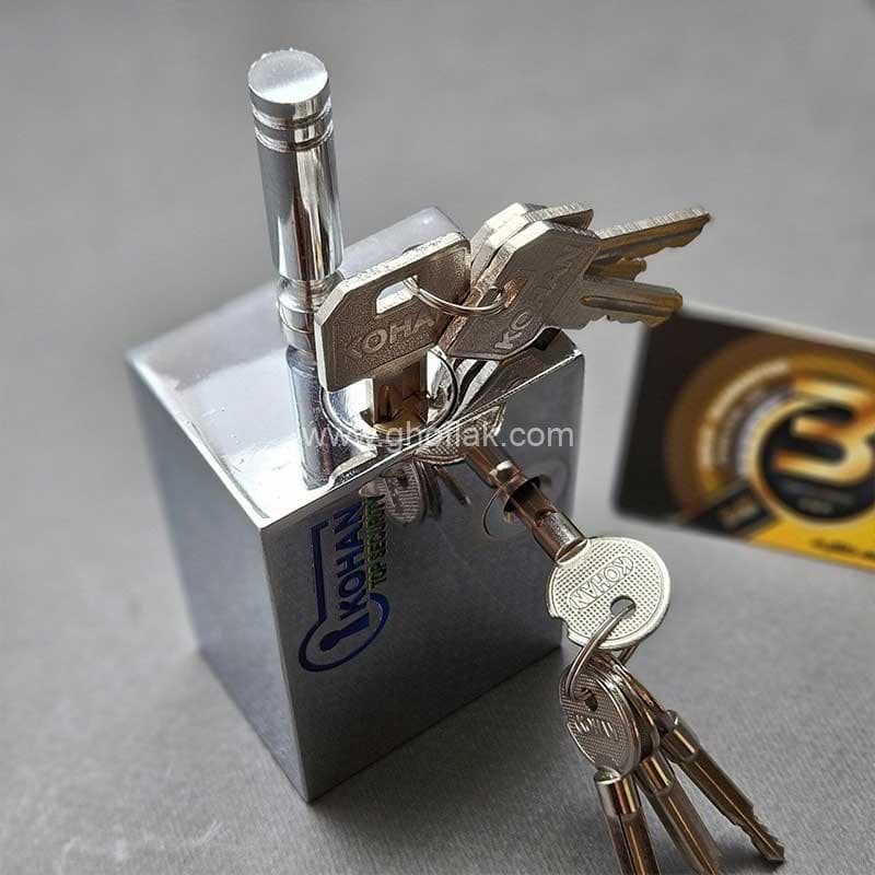 قفل کتابی کهن مدل گارد دار دو کلید دوشیار و 4 پر سایز 95 — تصویر ۵
