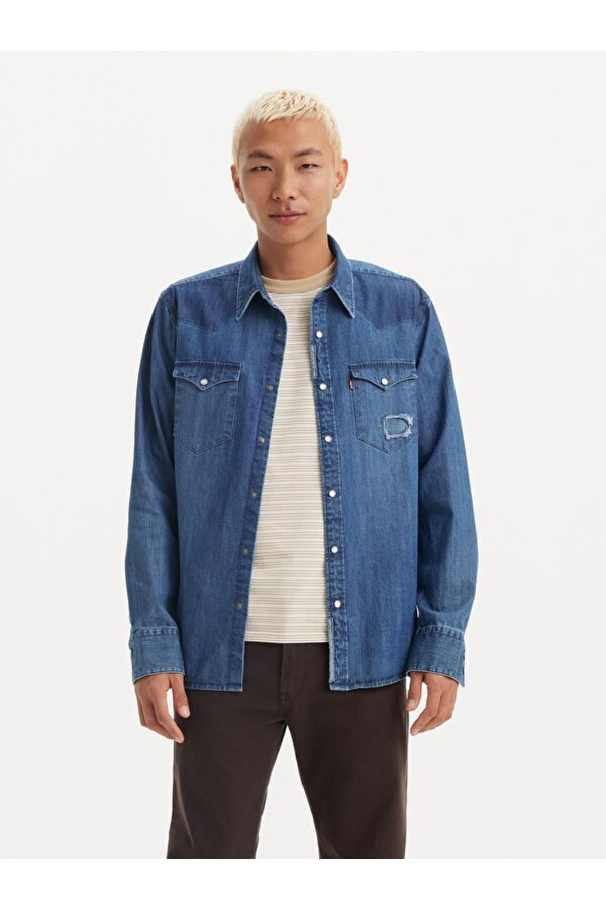 پیراهن لیوایز مردانه پنبه – الاستین آبی سرمه ای Regular/رگولار بیسیک | Levi’s 8574400740 PK