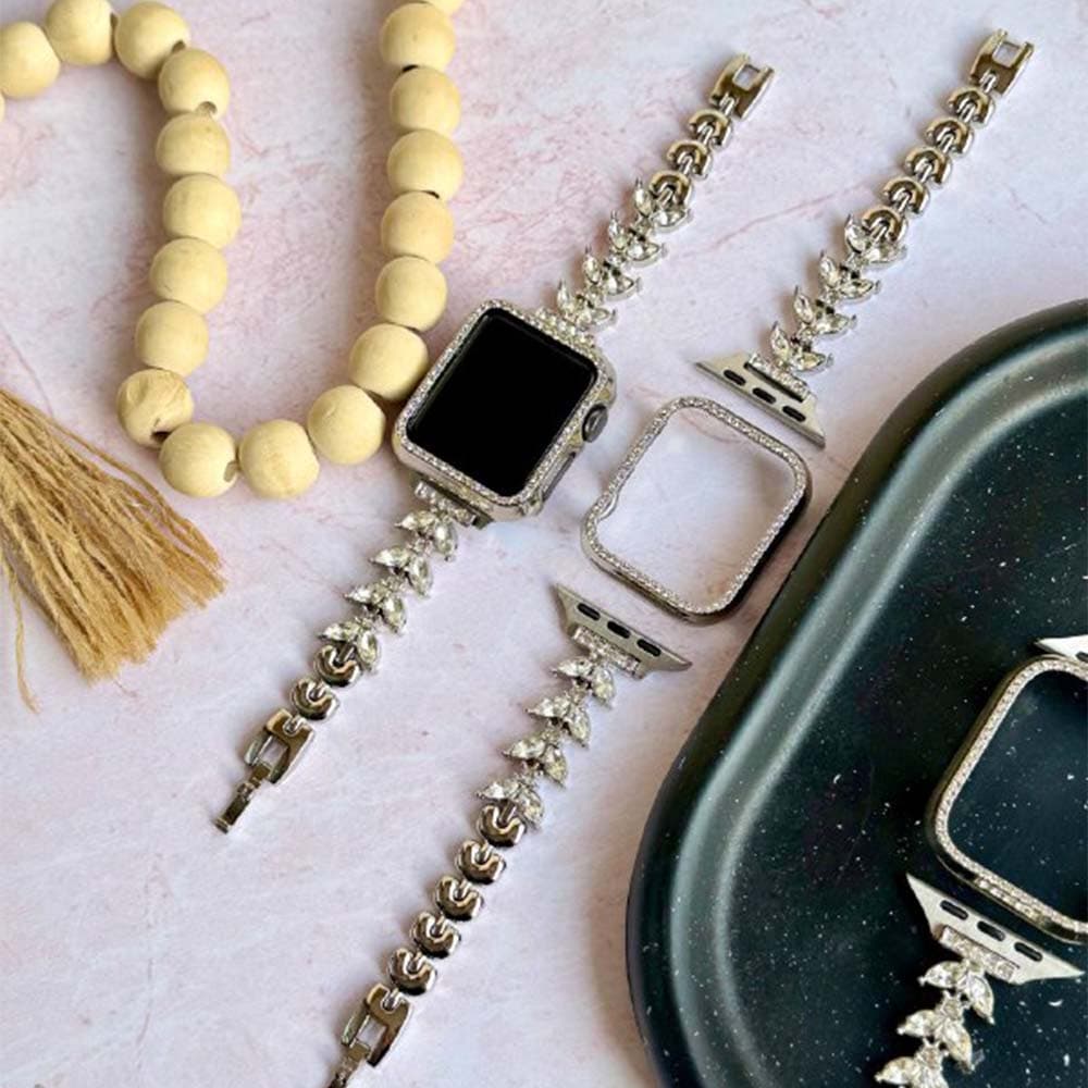 بند Diamond Leaf Bracelet مناسب برای اپل واچ سری Apple Watch 1 , 2 , 3 , 4 , 5 , 6 , 7 , 8 , 9 , 10 , SE , Ultra 1 , Ultra 2 سایز 38 , 40 , 41 , 42 قدیم و جدید , 44 , 45 , 46 , 49 میلی متر — تصویر ۳