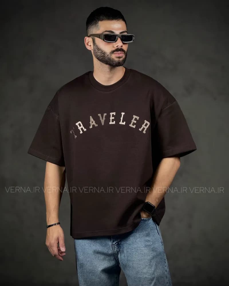 تیشرت باکسی مردانه گلدوزی TRAVELER