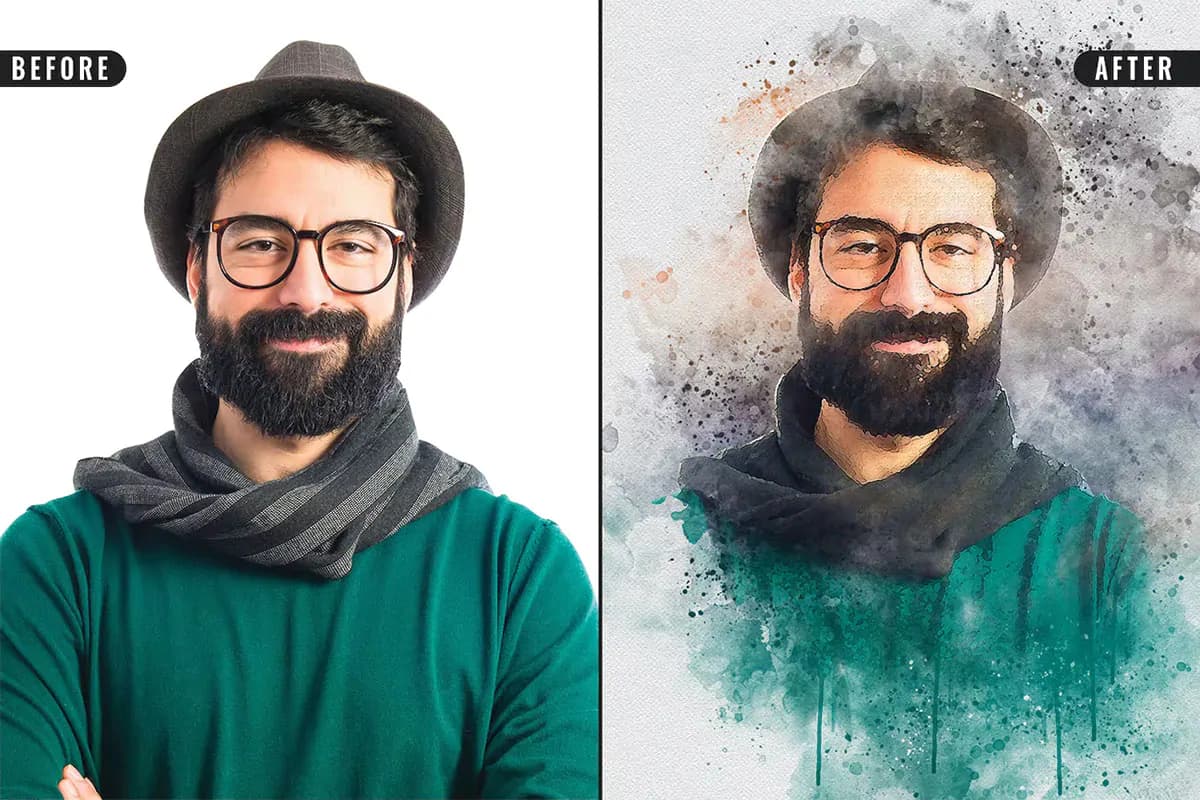 قالب آماده افکت آبرنگی عکس برای فتوشاپ — تصویر ۳