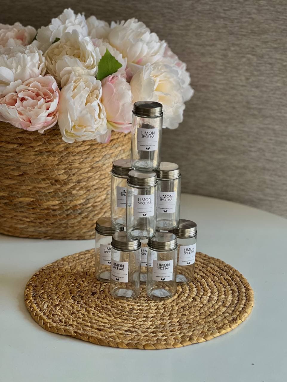 جای ادویه و ادویه پاش شیشه ای درب فلزی لیمون کد 2385