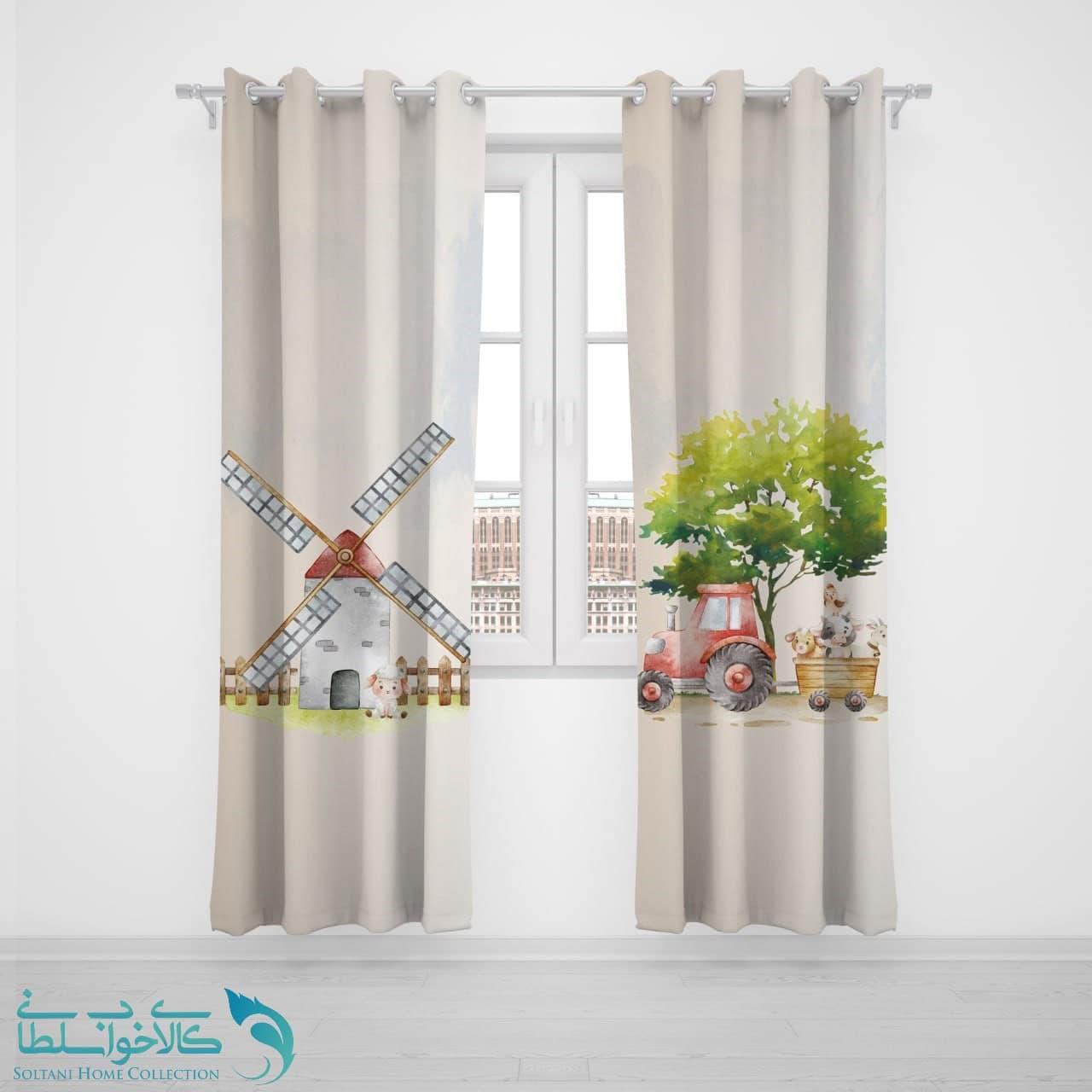 پرده پانچی اتاق کودک طرح تراکتور کد A3780
