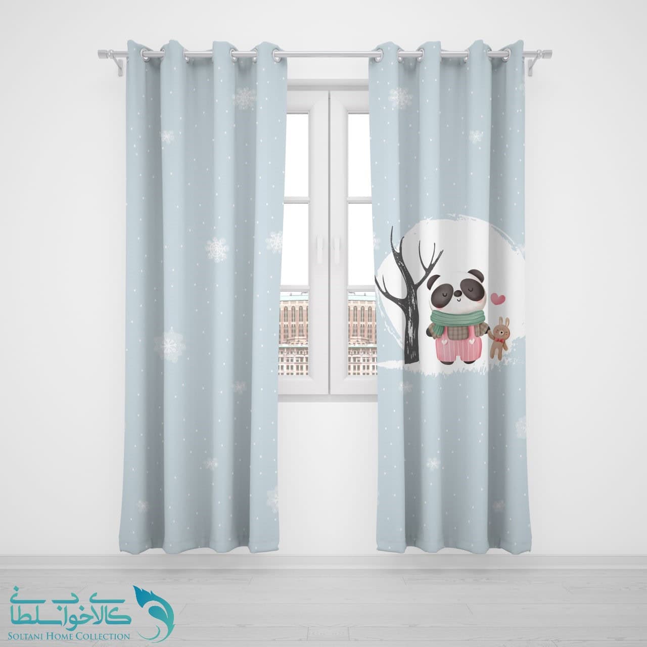 پرده پانچی اتاق کودک طرح پاندای مهربون کد A3747