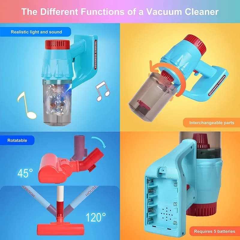جاروبرقی اسباب بازی مدل Vacuum Cleaner موزیکال چراغدار کد HJ609 — تصویر ۴