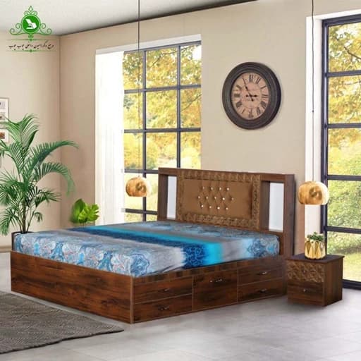 تخت خواب دو نفره باکس خور مدل آرنیکا با کشو بدون تشک مبلمان فرنا مدل 1140981
