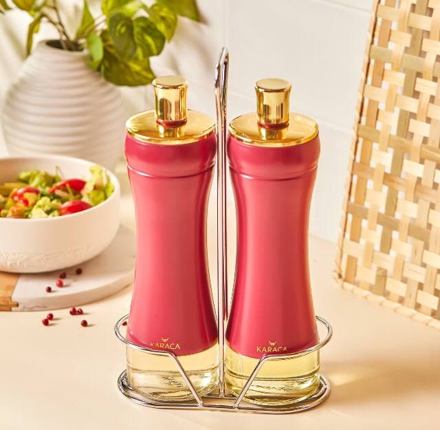 سرکه خوری و آبلیموخوری استندی کاراجا مدل Gold berry قرمز 2 عددی