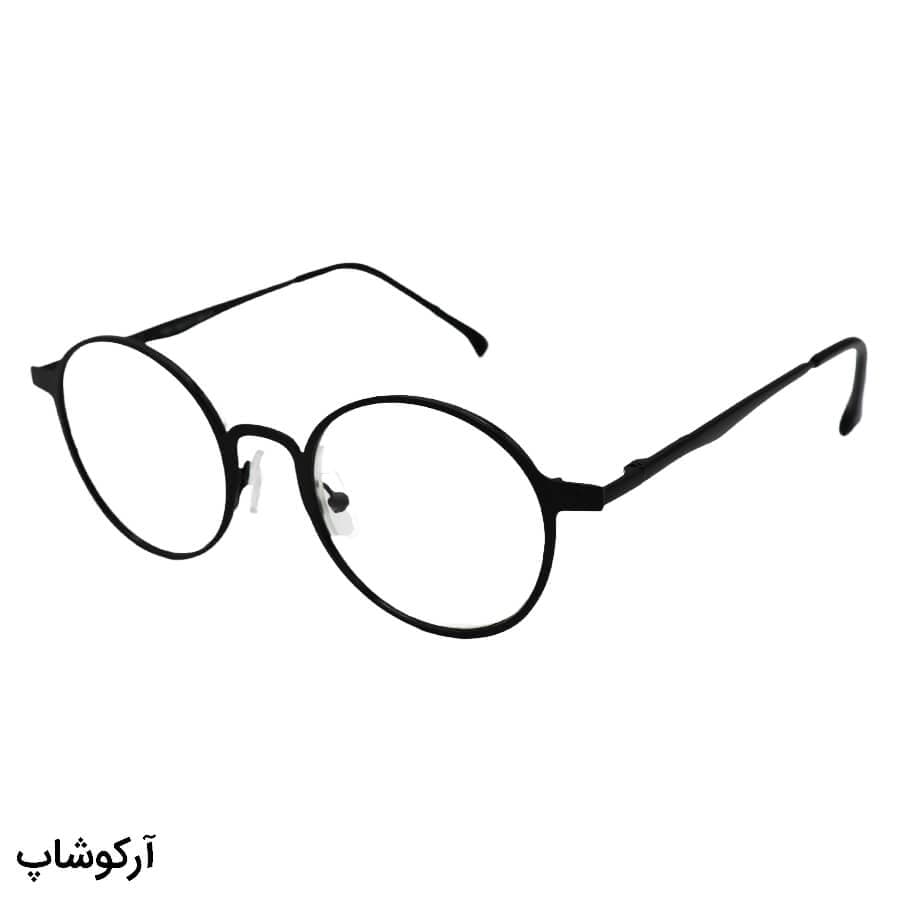 عینک مطالعه نمره +2.00 نزدیک بین با فریم گرد، مشکی رنگ و دسته فنری مدل 1021