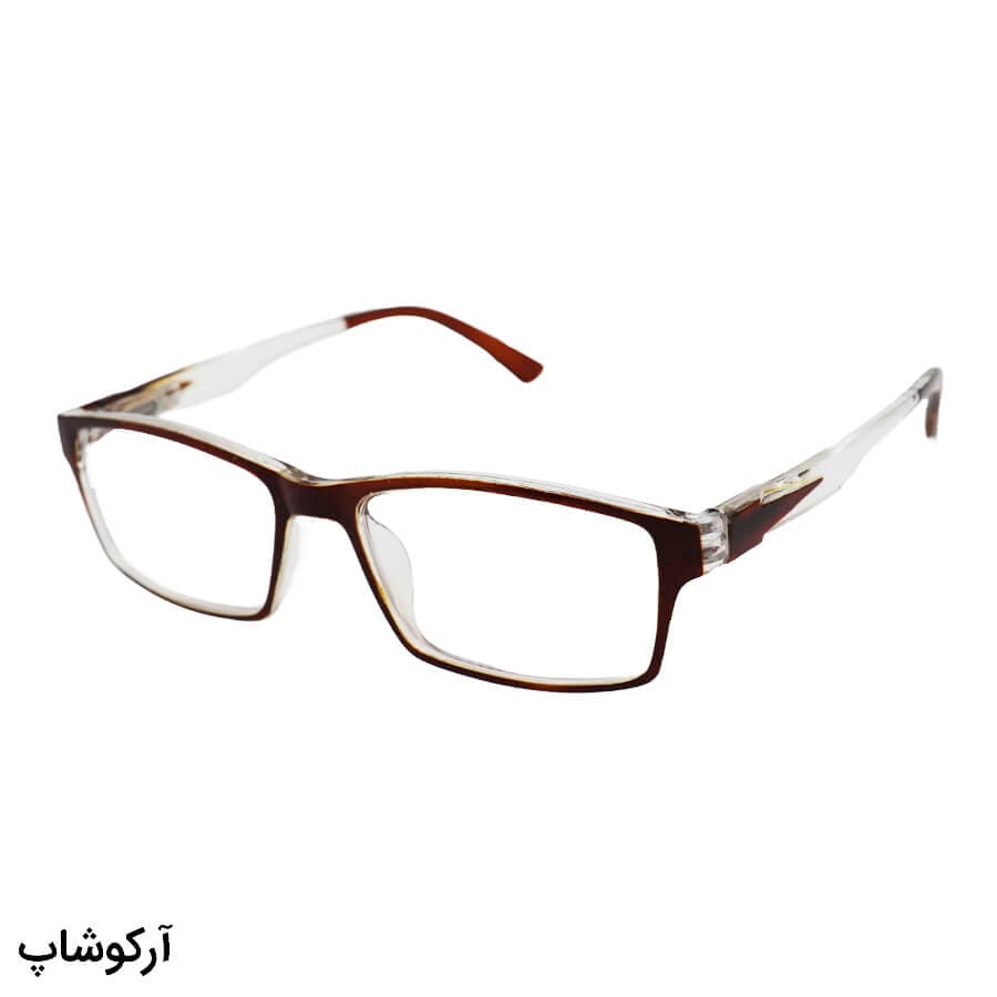عینک مطالعه نزدیک بین نمره +1.50 با فریم شکل مستطیلی، رنگ قهوه ای و دسته فنری مدل 18-3