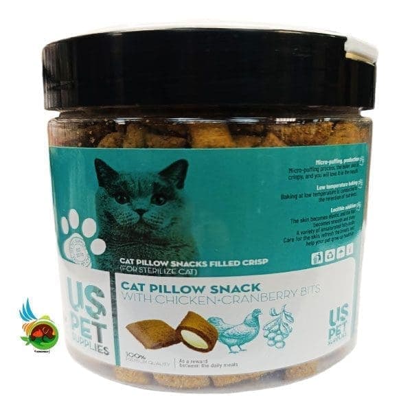 تشویقی بالشی مغز دار گربه عقیم یو اس پت طعم مرغ و کرنبری Uspet sterilised with chicken & cranberry وزن ۲۰۰ گرم