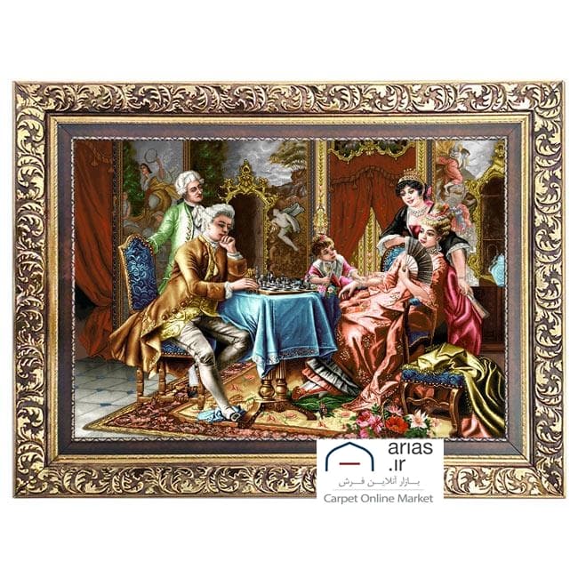 تابلو فرش ماشینی افقی طرح فرانسوی شطرنج باز کد T20373M