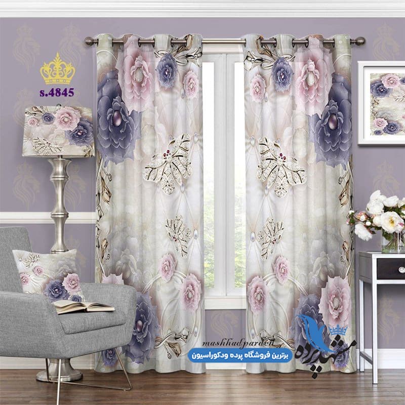 پرده پانچ گلدار طرح گل مروارید کد S4845