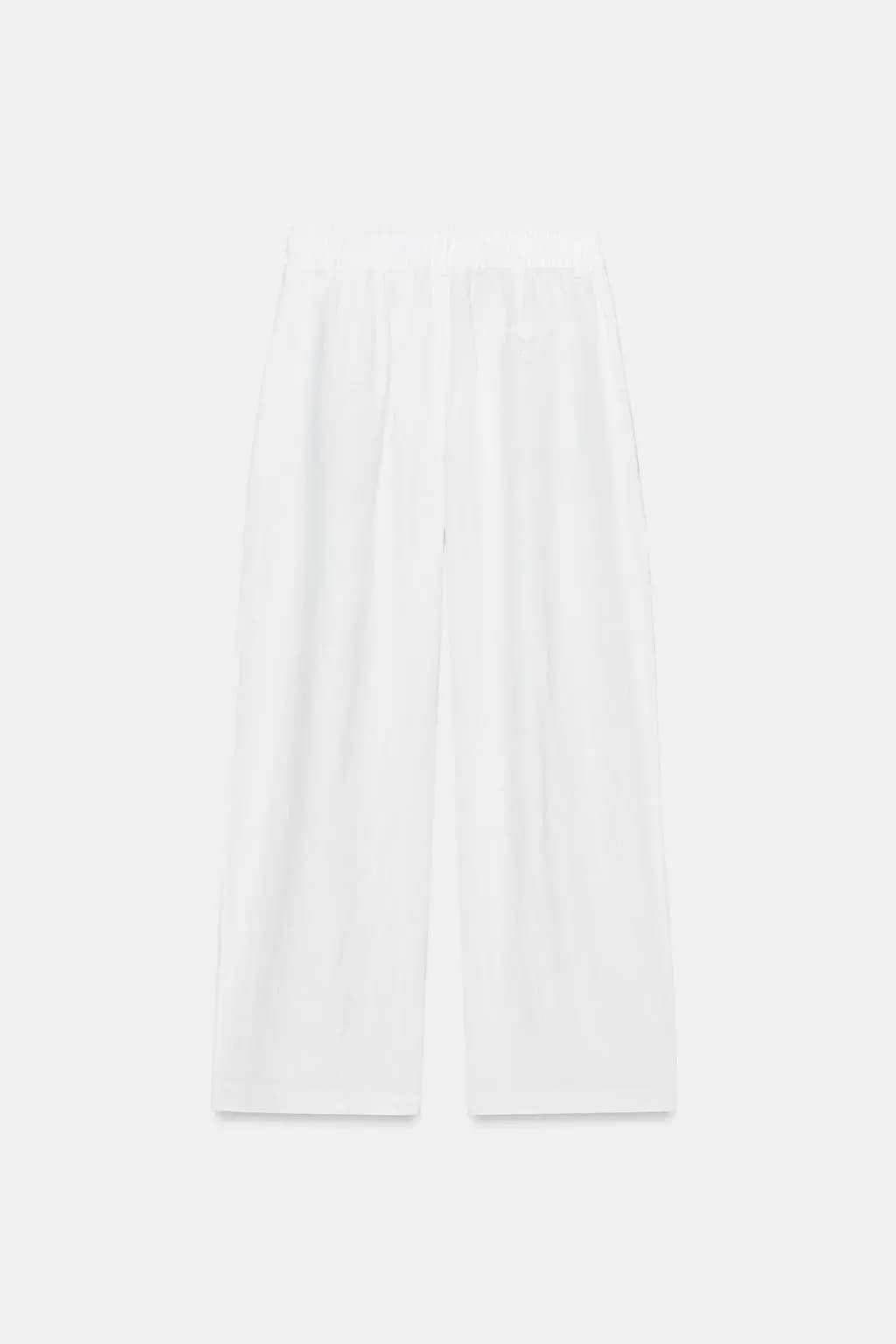 شلوار زنانه Zara کتان پلیسهدار ZW Collection سفید — تصویر ۵