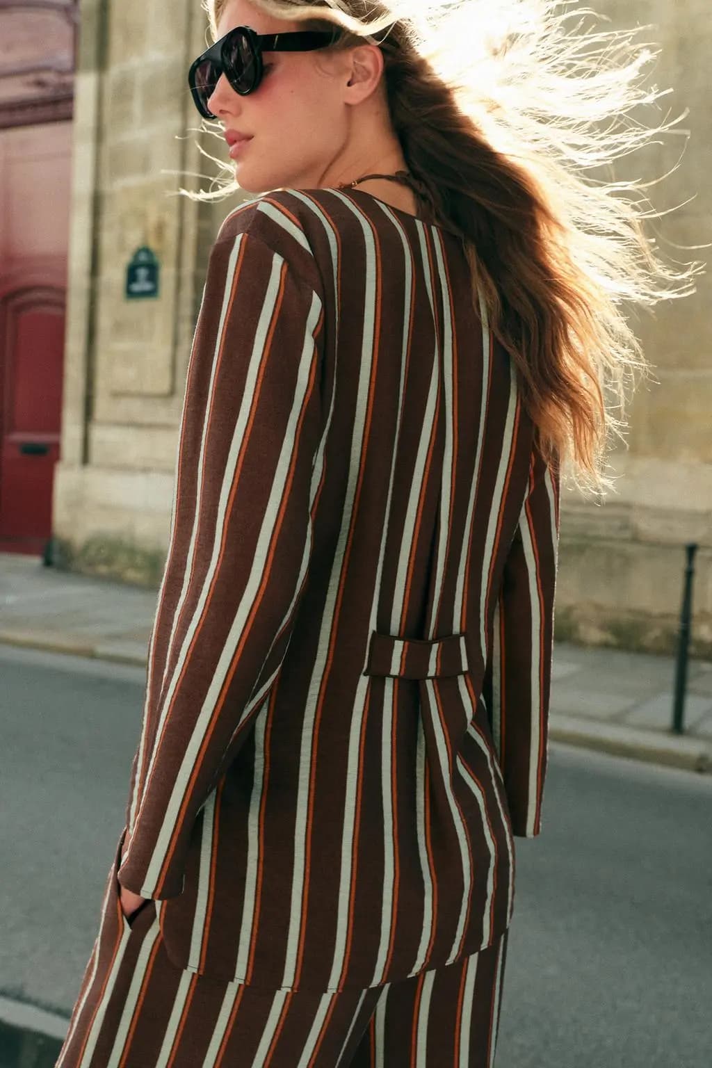 کت راهراه زنانه Zara قهوهای — تصویر ۵