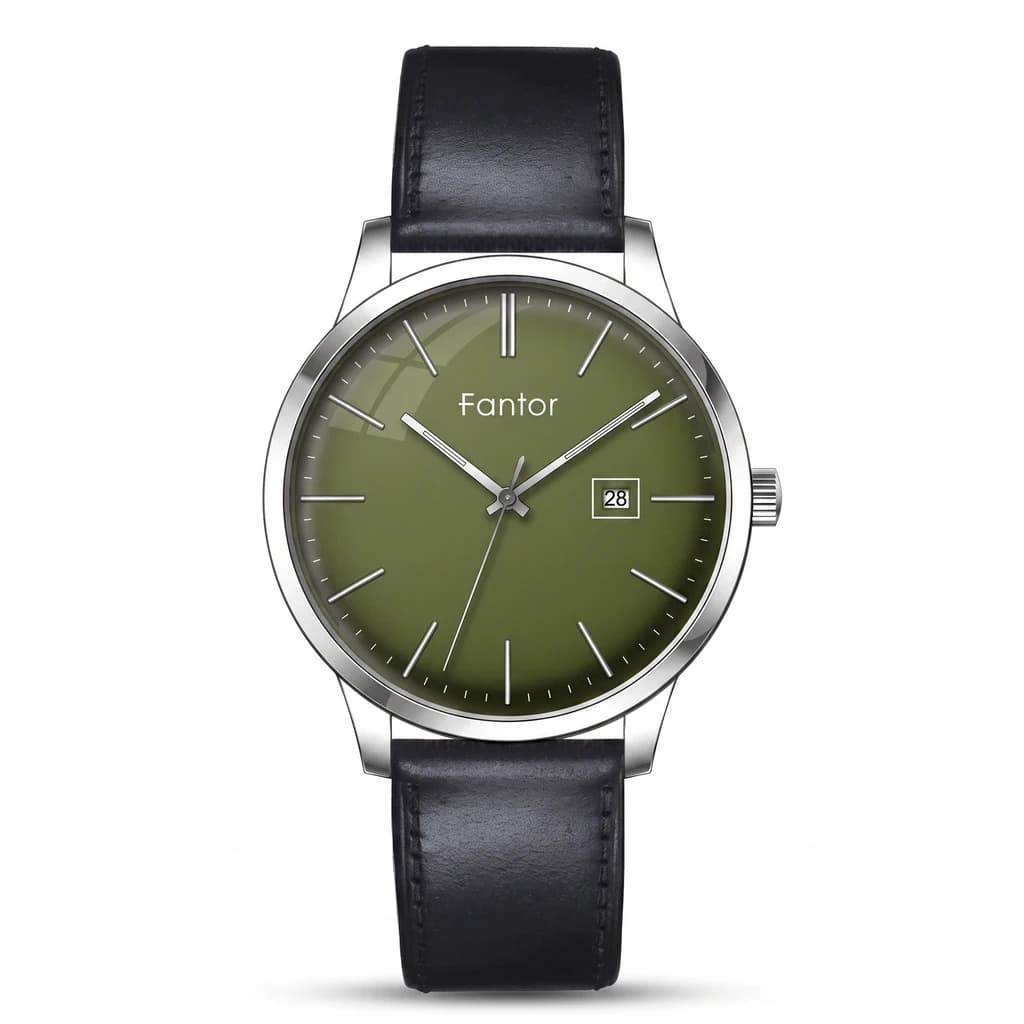ساعت مچی مردانه فانتور مدل WF1037GB-01 صفحه سبز بند چرم مشکی