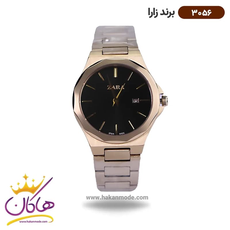 ساعت زارا ست بند فلزی طلایی صفحه مشکی 3056 — تصویر ۳