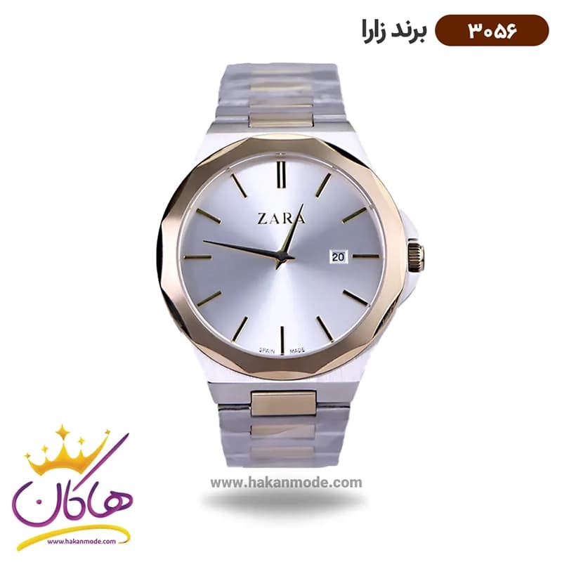 ساعت زارا بند فلزی ست نقره ای طلایی صفحه سفید 3056 — تصویر ۲