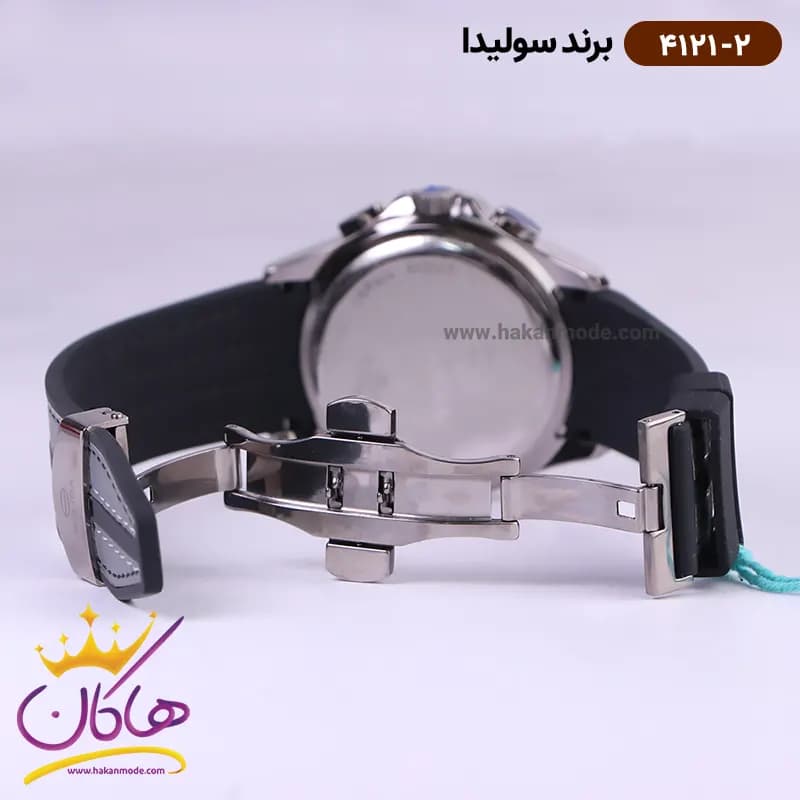 ساعت سولیدا مردانه بند رابر قاب نقره ای صفحه مشکی 4121/2 — تصویر ۳