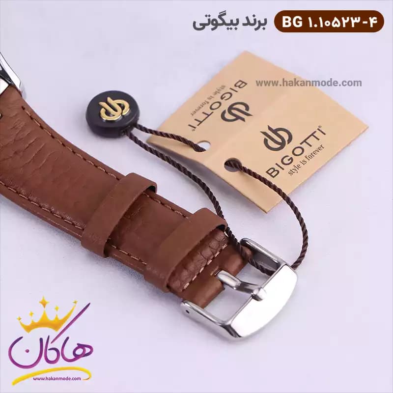 ساعت بیگوتی مردانه بند چرمی قهوه ای صفحه آبی کد BG.1.10523-4 — تصویر ۴