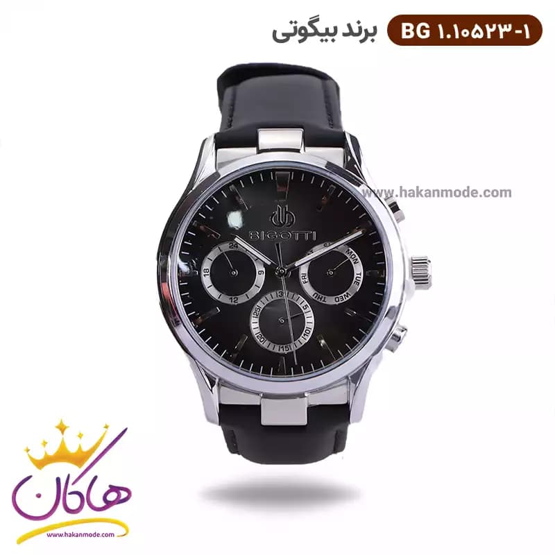 ساعت بیگوتی مردانه بند چرمی مشکی فول تایم کد BG.1.10523-1