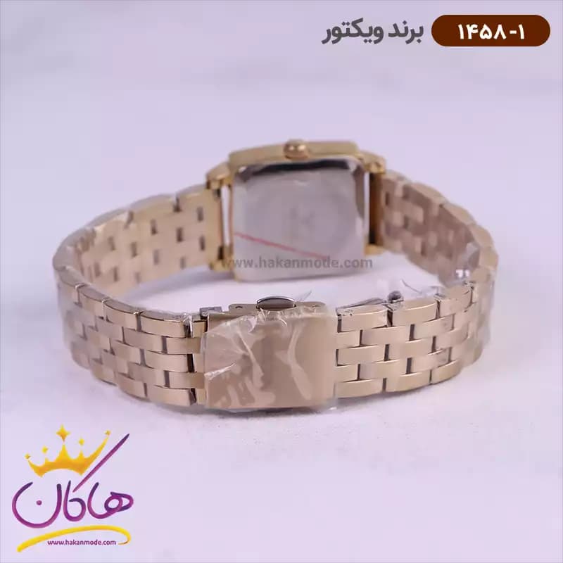 ساعت ویکتور زنانه فلزی تمام طلایی صفحه مربع 1458/1 — تصویر ۳