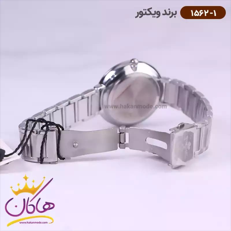ساعت ویکتور زنانه فلزی تمام نقره ای قاب نگین 1562/1 — تصویر ۳