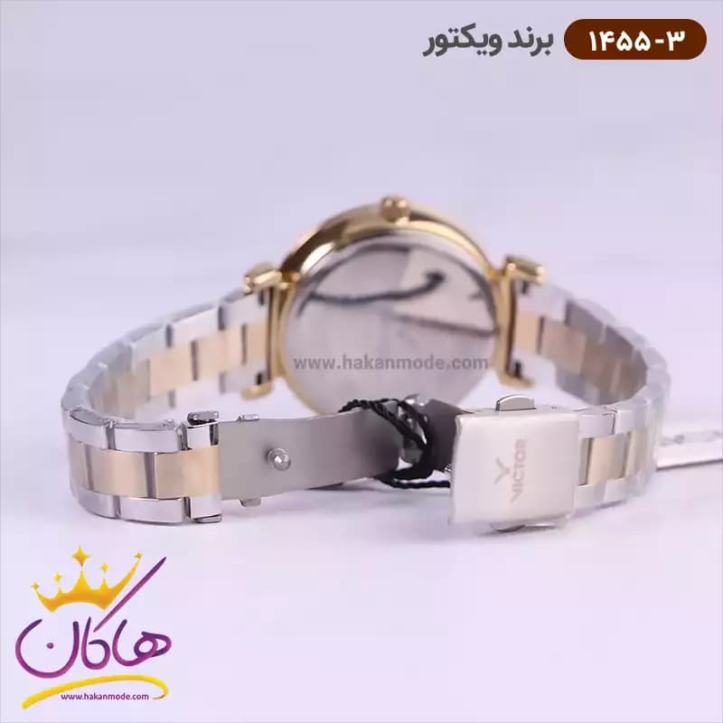 ساعت ویکتور زنانه فلزی قاب طلایی صفحه سفید 1455/3 — تصویر ۳