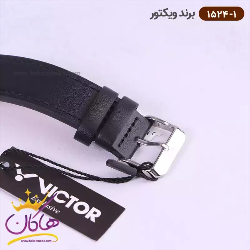 ساعت ویکتور مردانه بند چرم مشکی قاب نقره ای 1524/1 — تصویر ۳