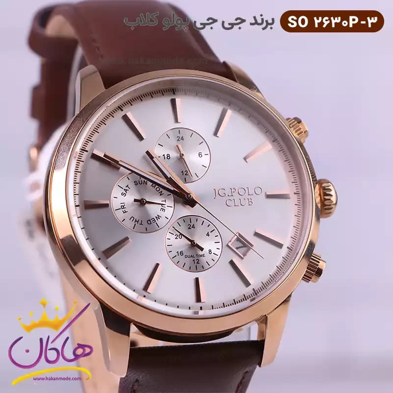 ساعت مچی جی جی پولو مردانه بند چرمی 2630/3 سه موتوره — تصویر ۲