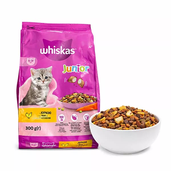 غذا خشک گربه نابالغ ویسکاس مدل junior طعم مرغ وزن 300 گرم — تصویر ۳