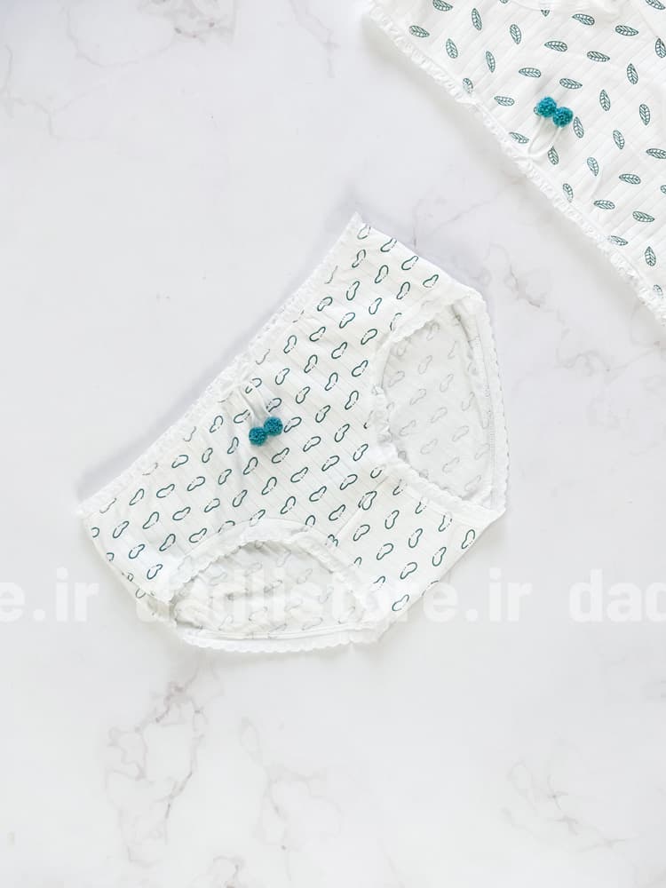 شورت اسلیپ نخ پنبه عروسکی طرحدار سفید سبز — تصویر ۸