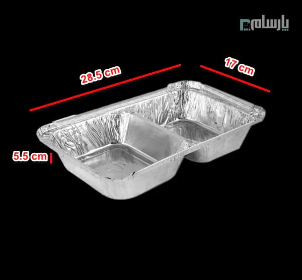 ظرف یکبار مصرف دو خانه مرغی عمیق آلومینیومی قرمز کد 220 — تصویر ۲
