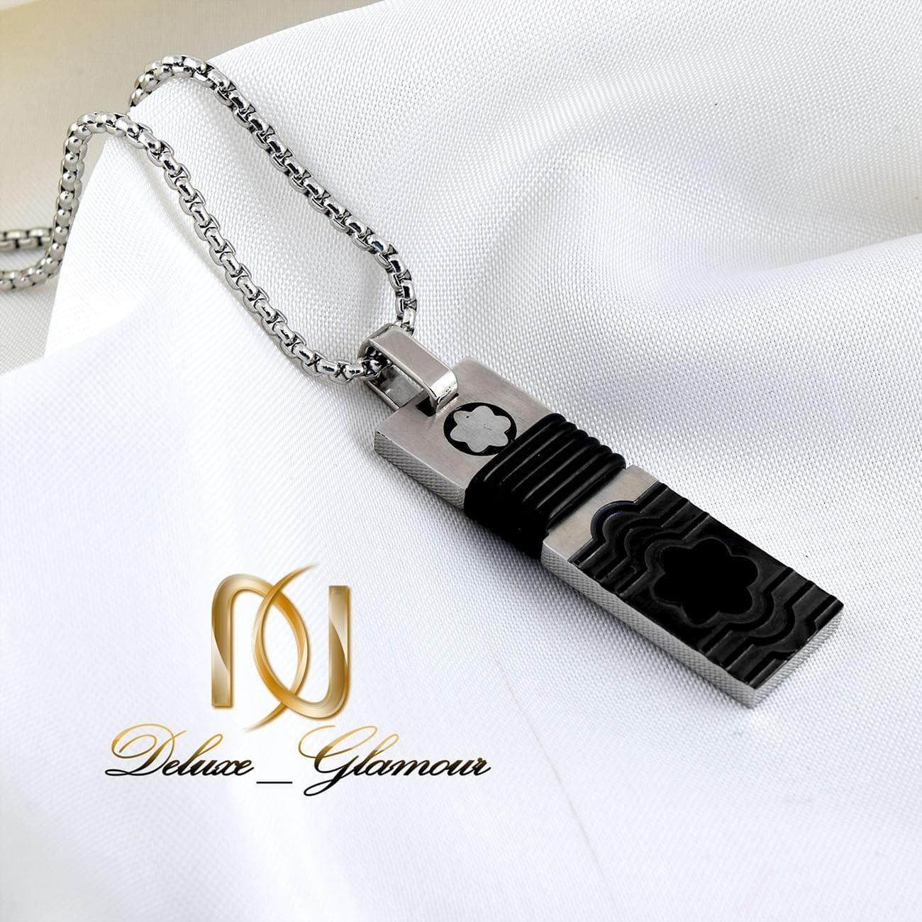 گردنبند مردانه استیل دو رنگ طرح مونت بلانک nw-n260