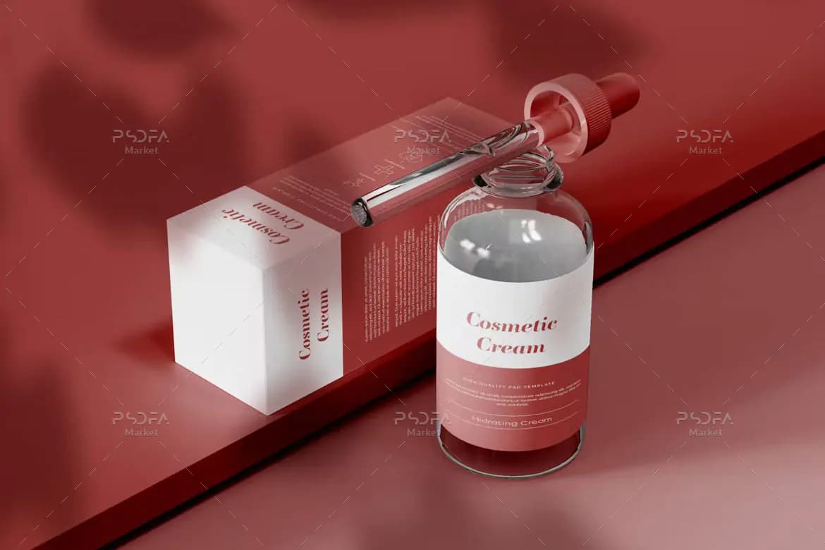 موکاپ قطره چکان آرایشی و بهداشتی با جعبه — تصویر ۴