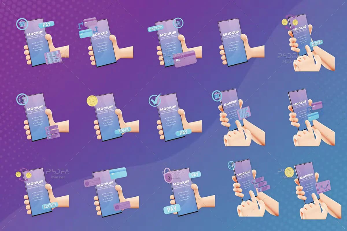 موکاپ موبایل در دست 3D برای پرداخت، ارز دیجیتال و سرمایه گذاری — تصویر ۵