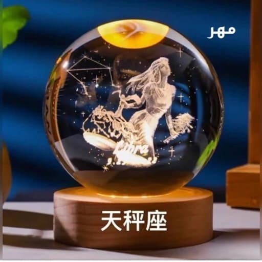 چراغ خواب گوی کریستالی طرح سمبل ماه تولد سه بعدی پایه چوبی قطر 10 سانتی متر مبلمان فرنا مدل 1148805