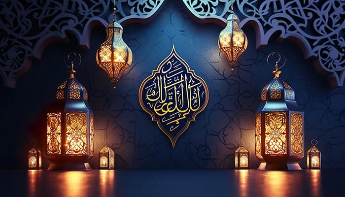 تصویر پس زمینه ماه رمضان طرح اسلیمی و فانوس