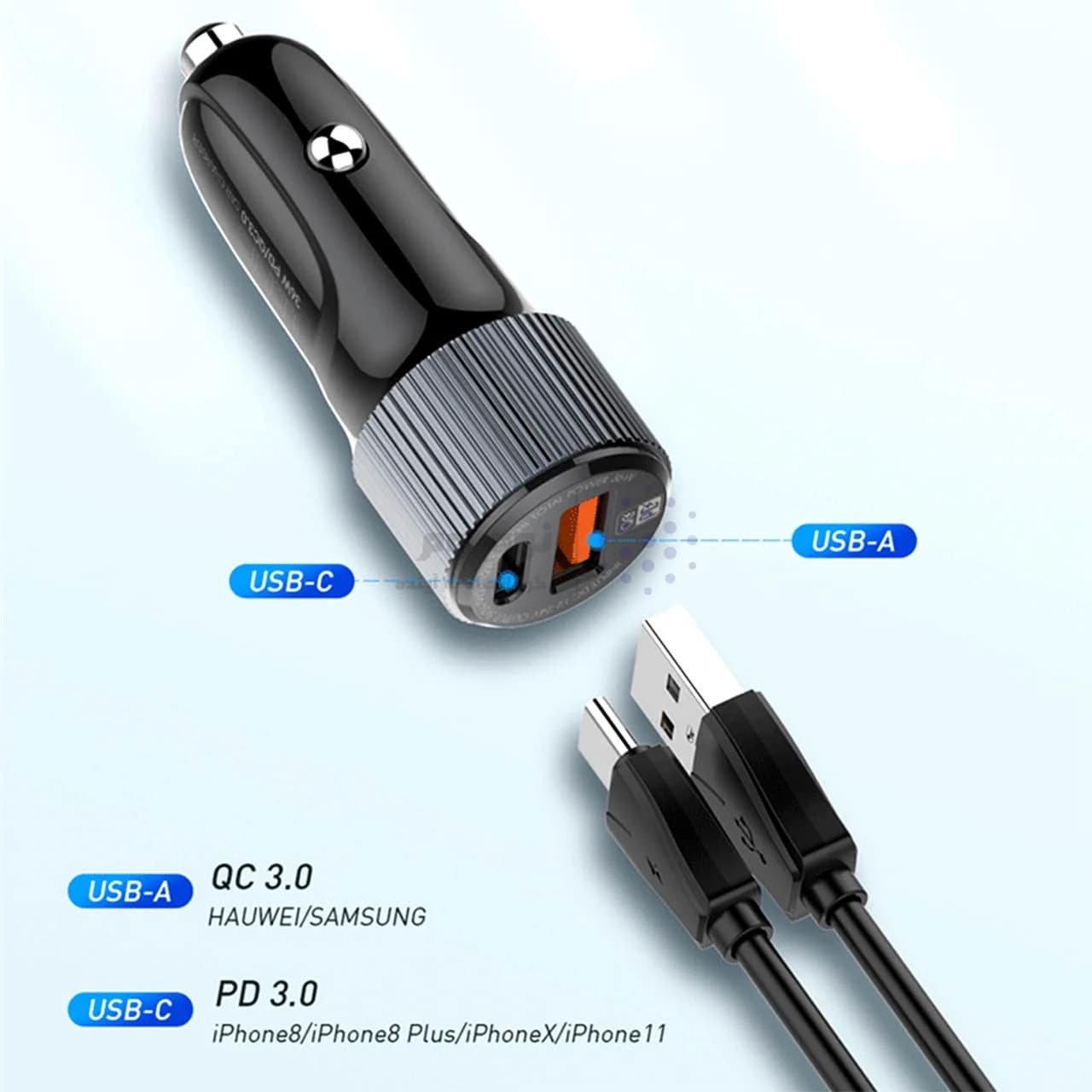 شارژر فندکی فست و PD دو پورت LDNIO مدل C510Q 38W به همراه کابل شارژ Type-C to Type-C – مشکی (اصلی) — تصویر ۶