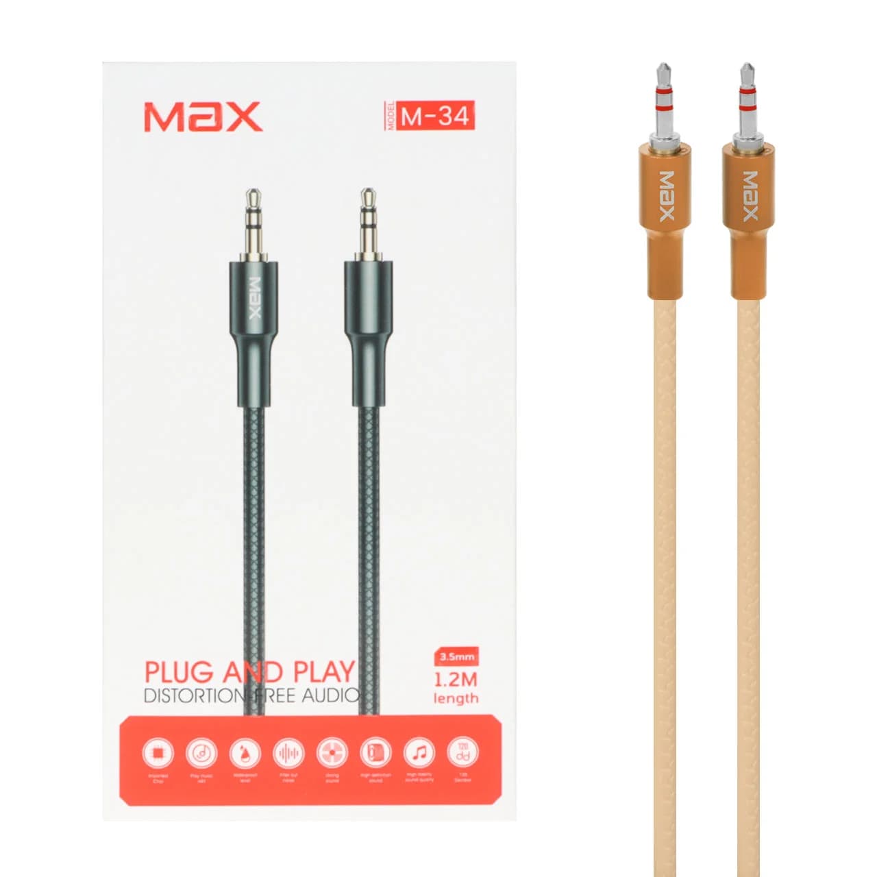کابل 1.2 متری Max Aux مدل M-34 – طلایی – MMX