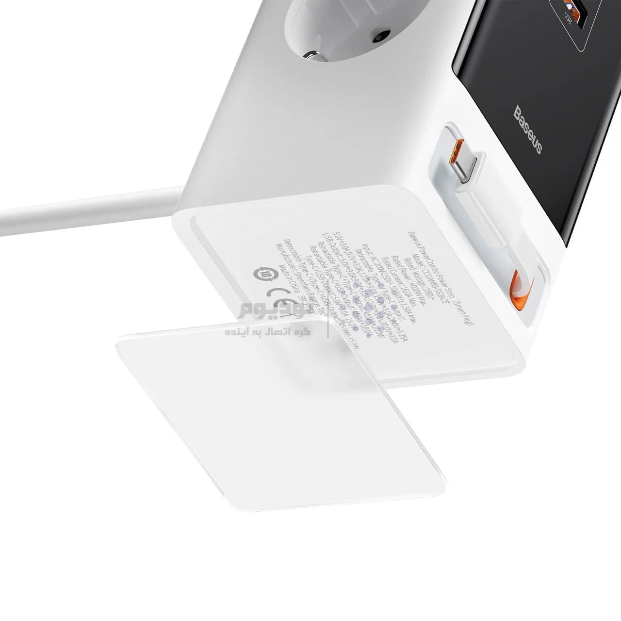 شارژر رومیزی فست چندکاره Baseus مدل PowerCombo Digital PowerStrip 65W – سفید (گارانتی آونگ) — تصویر ۴
