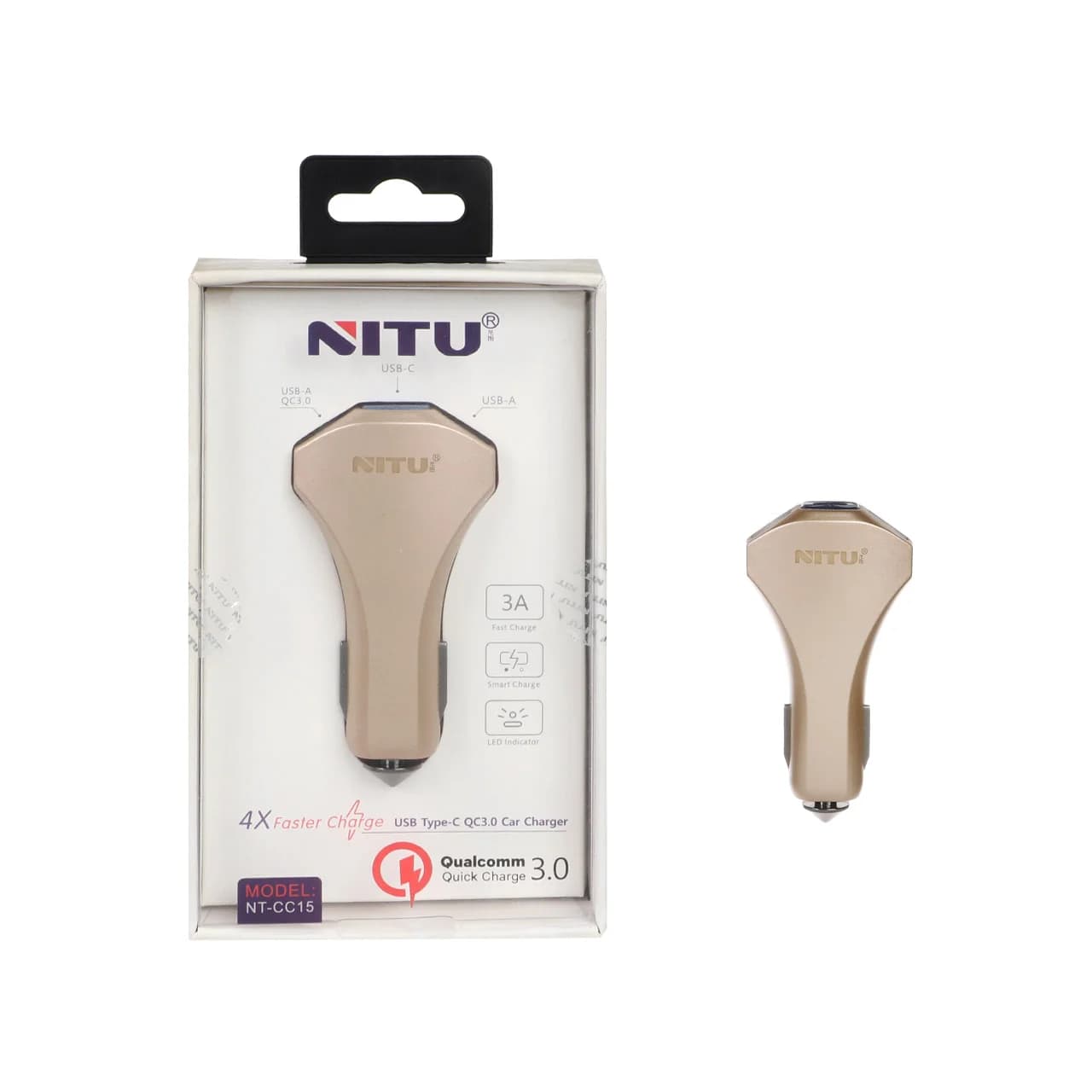 شارژر فندکی فست دو پورت NITU مدل CC15 – طلایی (گارانتی 18 ماه تعویض نیکان همراه)