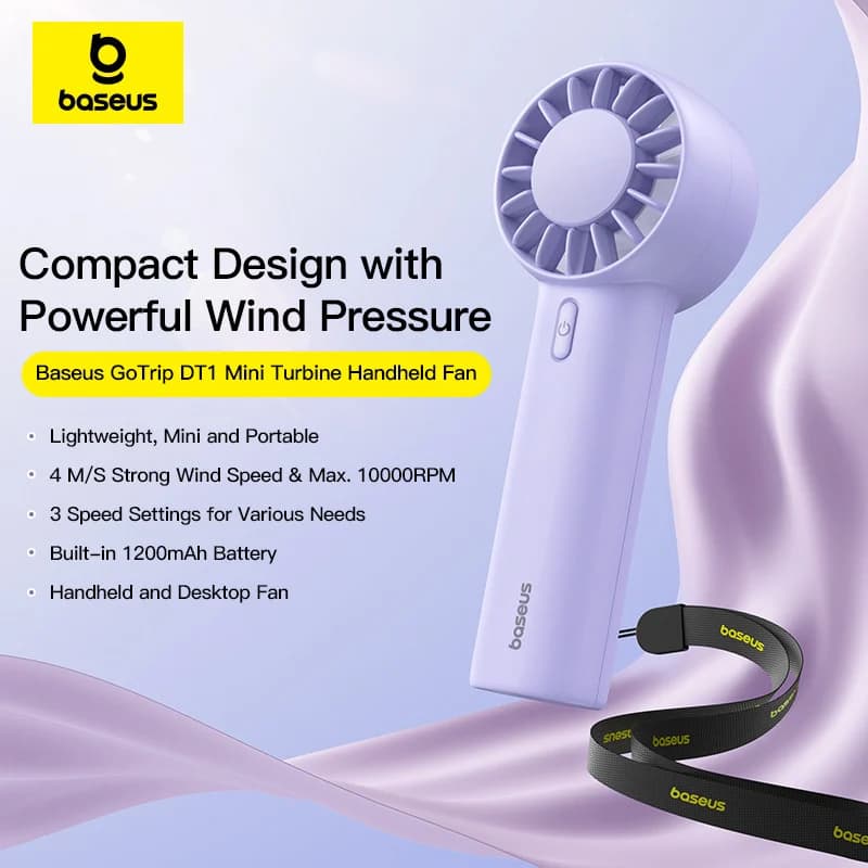 پنکه شارژی بیسوس مدل GoTrip DT1 Mini BS-CG036 ظرفیت 1200 میلی آمپر ساعت — تصویر ۲