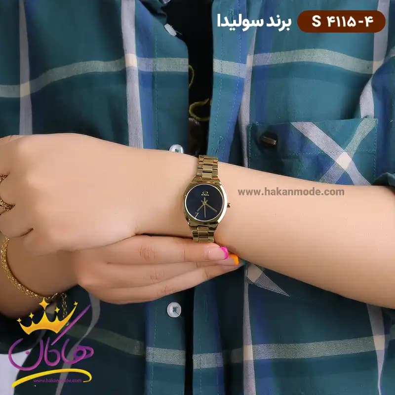 ساعت سولیدا زنانه استیل طلایی صفحه سرمه ای S4115/4 — تصویر ۵