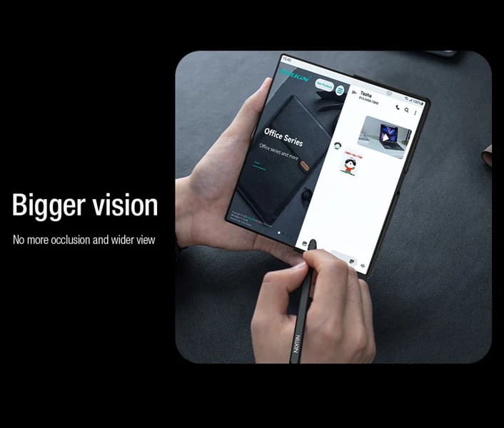 کیف چرمی محافظ دوربین دار و قلم هوشمند Samsung Galaxy Z Fold 7 مارک نیلکین مدل Qin Pro — تصویر ۵