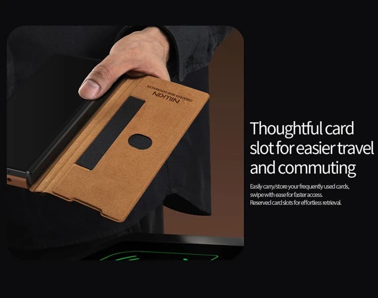 کیف چرمی محافظ دوربین دار و قلم هوشمند Samsung Galaxy Z Fold 7 مارک نیلکین مدل Qin Pro — تصویر ۷