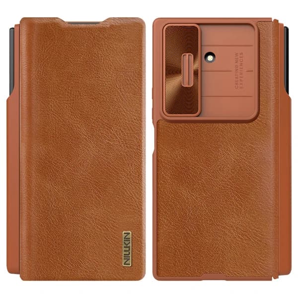 کیف چرمی محافظ دوربین دار و قلم هوشمند Samsung Galaxy Z Fold 7 مارک نیلکین مدل Qin Pro — تصویر ۴