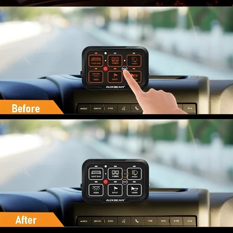 کنترل پنل و صفحه کلید فشاری 6 کلید (Auxbeam) با چراغ پس زمینه RGB مدل AR-600 — تصویر ۳