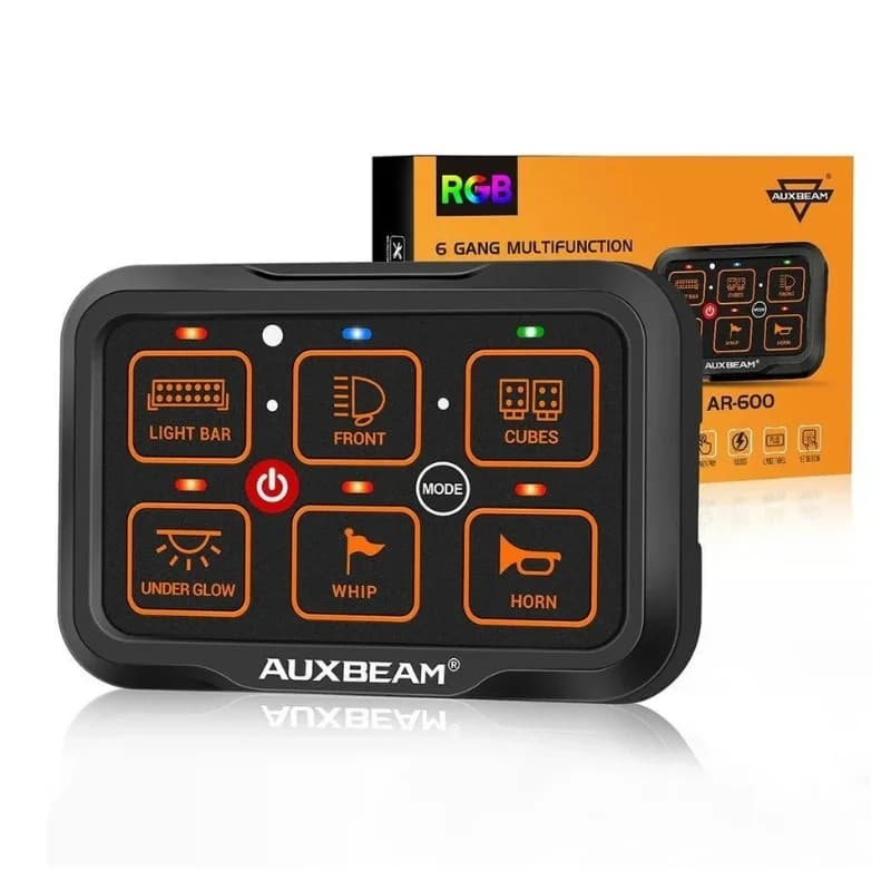 کنترل پنل و صفحه کلید فشاری 6 کلید (Auxbeam) با چراغ پس زمینه RGB مدل AR-600